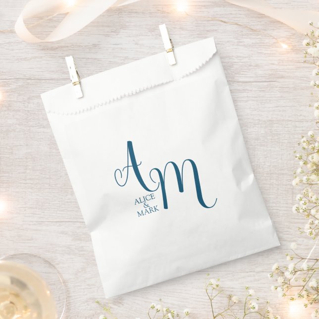 Papel Bolsa de favores de recepción de boda monogramada (Cortado)