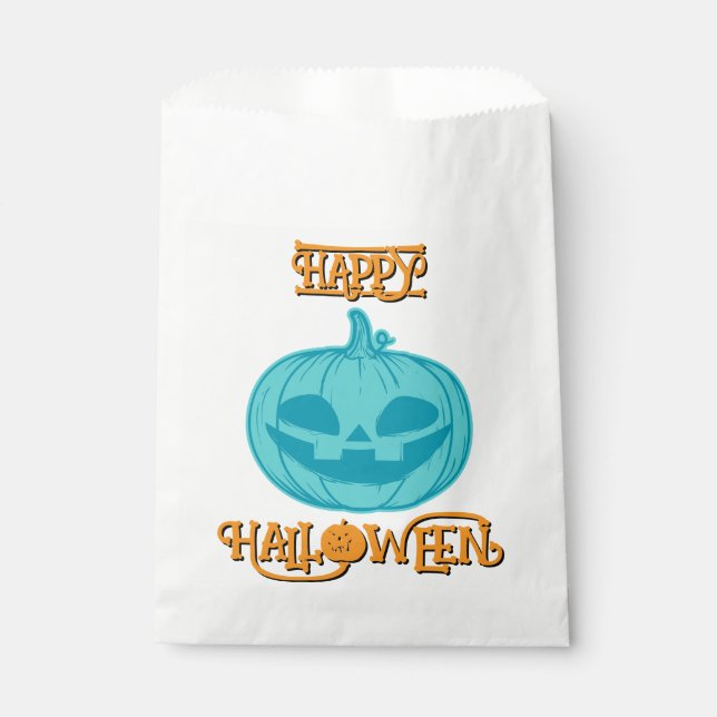 Papel Bolsa de favoritas de calabaza verde azulada Feliz (Anverso)