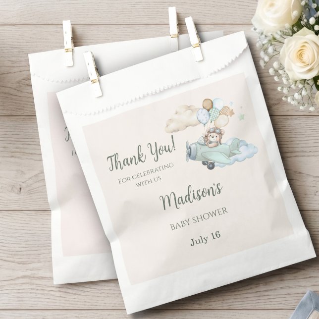 Papel Bolsa de Favoritos del Osito "Mal Podemos Esperar" (We Can Bearly Wait Teddy Bear Airplane Treat Bag)