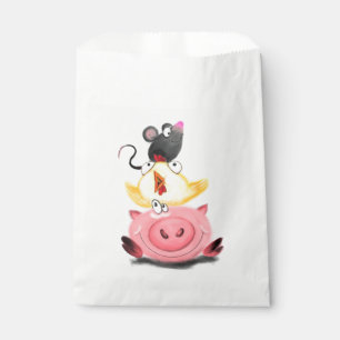 Papel Bolsa de Favoritos Divertida de Amigos Cerdo Pollo