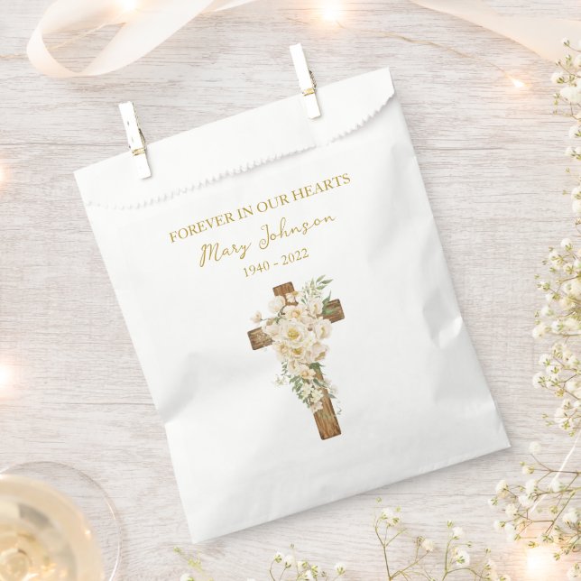 Papel Bolsa de funeral con cruz de rosa blanca (Cortado)