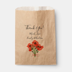 Papel Bolsa de regalo de boda con amapola roja acuarela