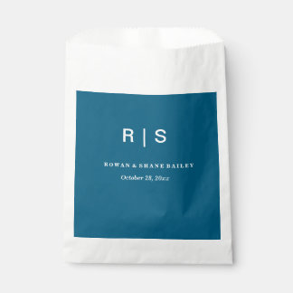 Papel Bolsa de regalo de boda con monograma azul elegant