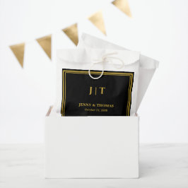 Papel Bolsa de regalo de boda con monograma negro y dora