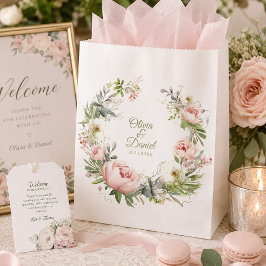 Papel Bolsa de regalo de boda con peonía marfil y rubor