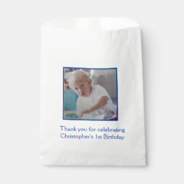 Papel Bolsa de regalo de cumpleaños azul blanco con foto