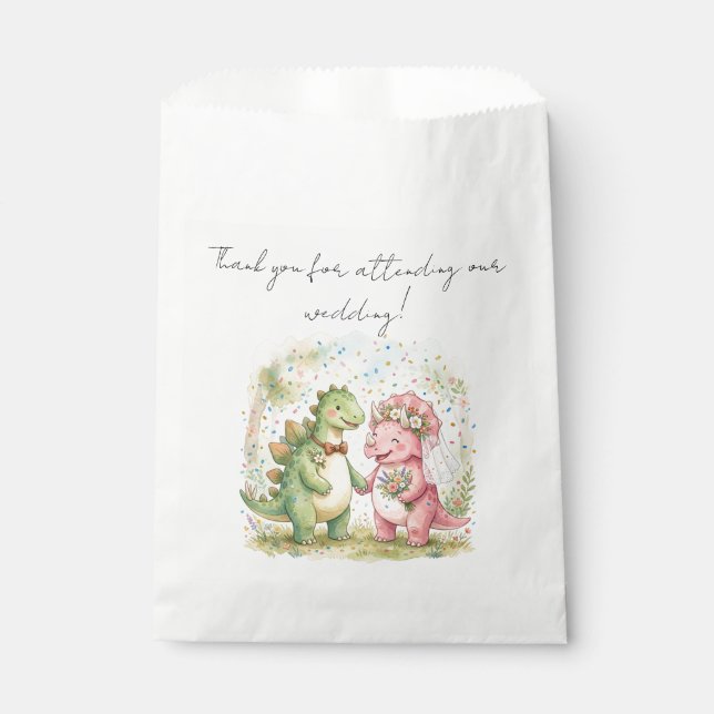 Papel Bolsa de regalo de novios dinosaurios para boda (Anverso)