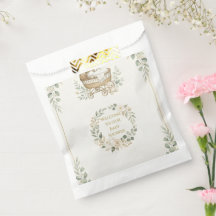 Bolsa de regalos para baby shower en verde salvia