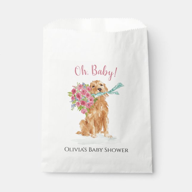 Papel Bolsa de tratamiento de Baby Shower de Golden Retr (Anverso)