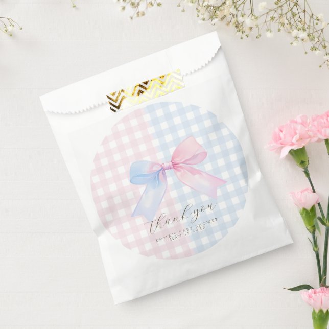 Papel Bolsa favorita azul o rosa de Gingham Bow (Sellado)