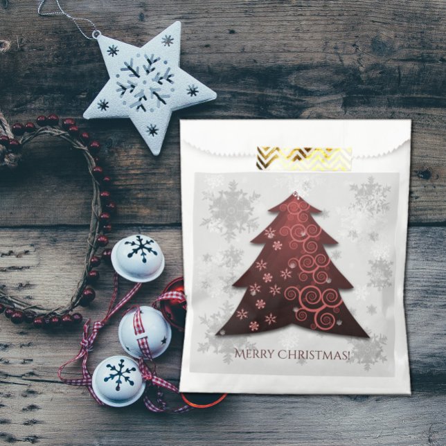 Papel Bolsa favorita de árbol de navidad rojo (Red Festive Christmas Tree Favor Bags)