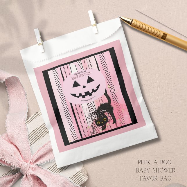 Papel Bolsa favorita de Baby Shower con gato negro (Spooky-Cute Baby Shower Favor Bag with Black Cat)