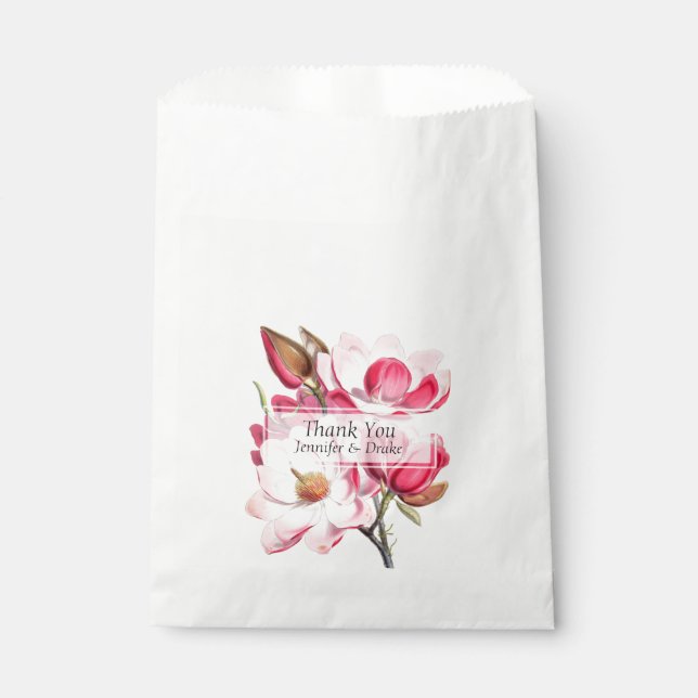 Papel Bolsa favorita de boda de Magnolias rosadas (Anverso)