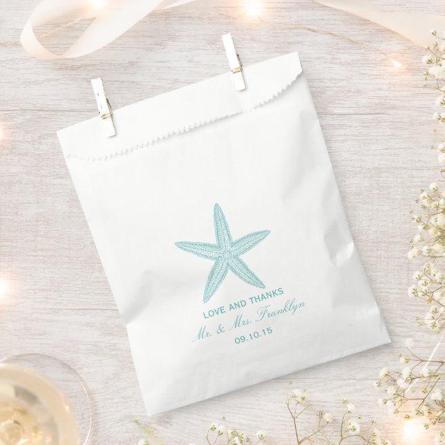 Papel Bolsa favorita de bodas turquesa Starfish Beach (Cortado)