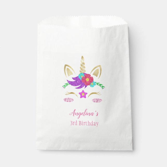 Papel Bolsa personalizada Floral Unicornio de favor de c (Anverso)
