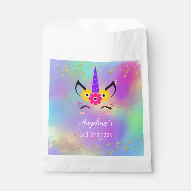 Papel Bolsa personalizada Floral Unicornio de favor de c (Anverso)