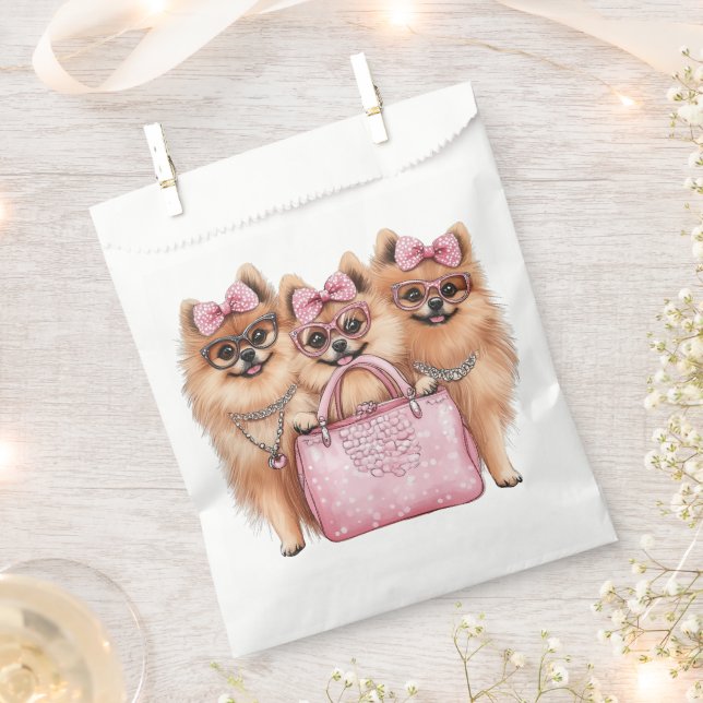 Papel Bolsa rosa de Perros Pomeranos de moda (Cortado)