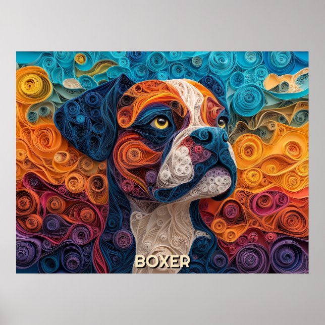 Papel Boxer Quilando retrato de perro de arte (Frente)