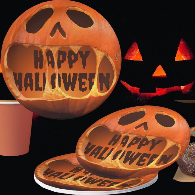 Papel Calabaza de linterna de Jack de 3D en plato de pap (Subido por el creador)