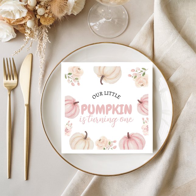 Papel Calabaza rosa Primera servilleta de cumpleaños (Subido por el creador)