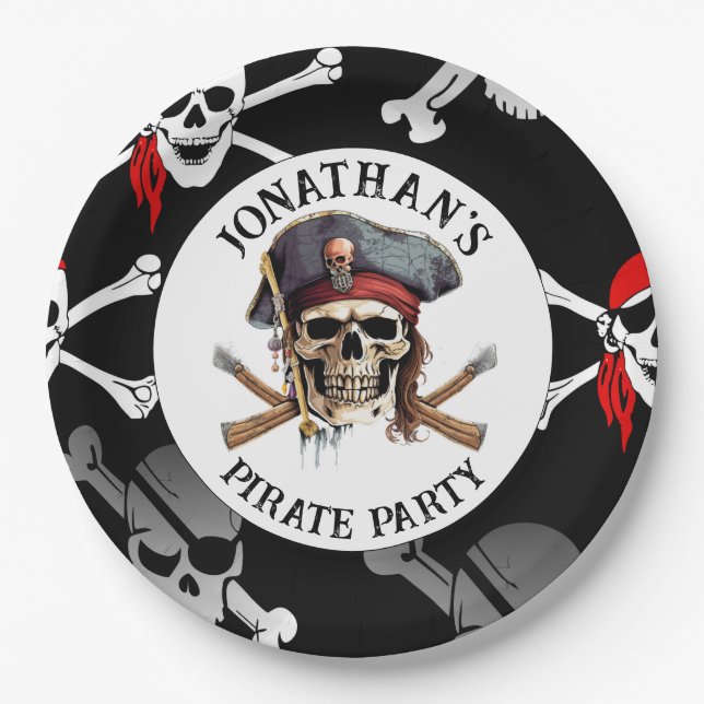 Papel CALAVERA PIRATA CAPITÁN Plato de Cartón (Anverso)