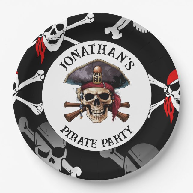 Papel CALAVERA PIRATA Plato de Cartón (Anverso)