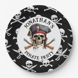 Papel Calavera y huesos cruzados de PIRATA en plato de p