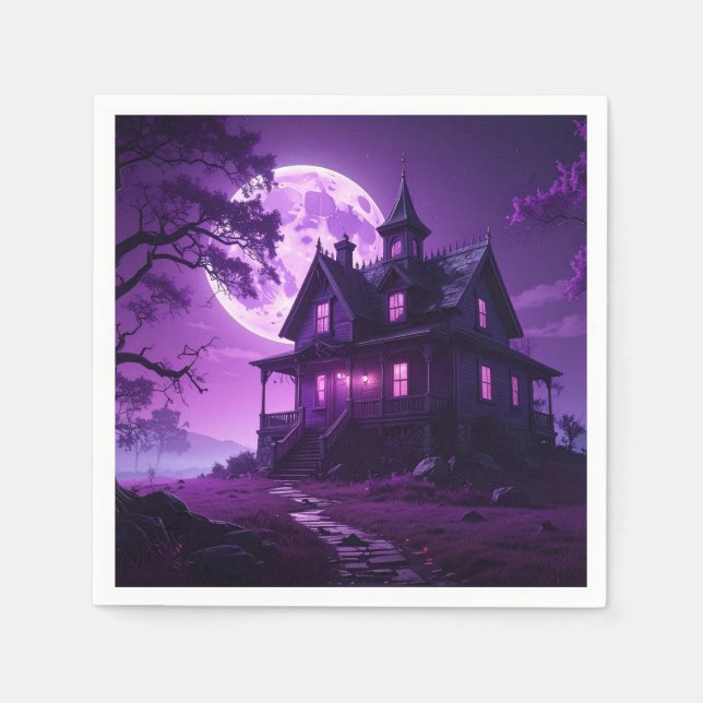 Papel Casa embrujada de la luz de la luna Servilleta (Anverso)