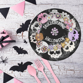 Papel Celebración de cráneos de Halloween en plato de pa