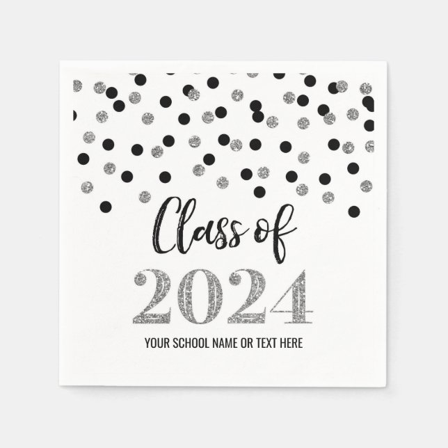 Papel Clase de Confetti Negro Plateado de las servilleta (Anverso)