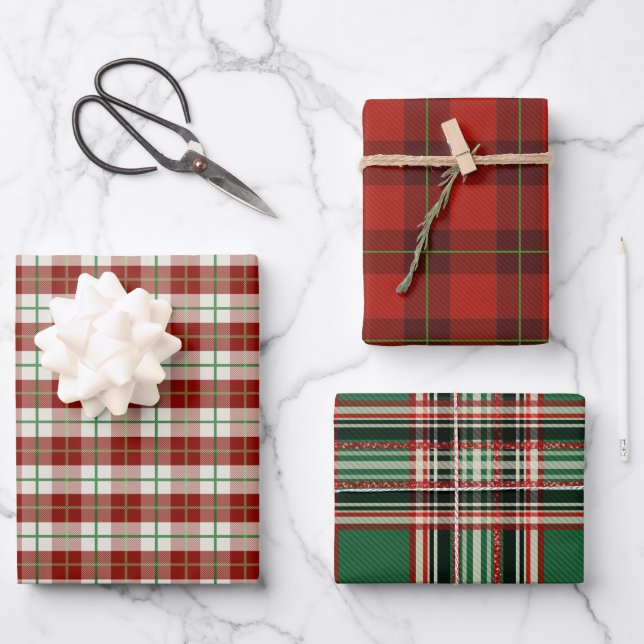 Papel clásico de la cosecha Tartán Plaid Navidades (Anverso)