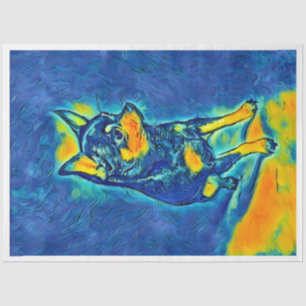 Papel colorido azul y amarillo Chihuahua Decoupage