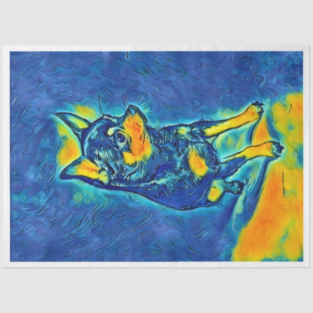 Papel colorido azul y amarillo Chihuahua Decoupage (Anverso)