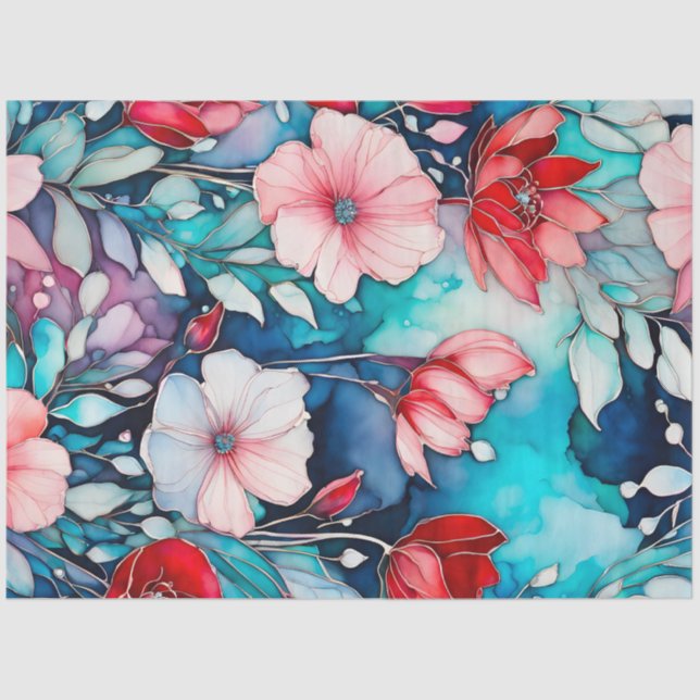 Papel colorido del tejido de la tinta floral (Anverso)