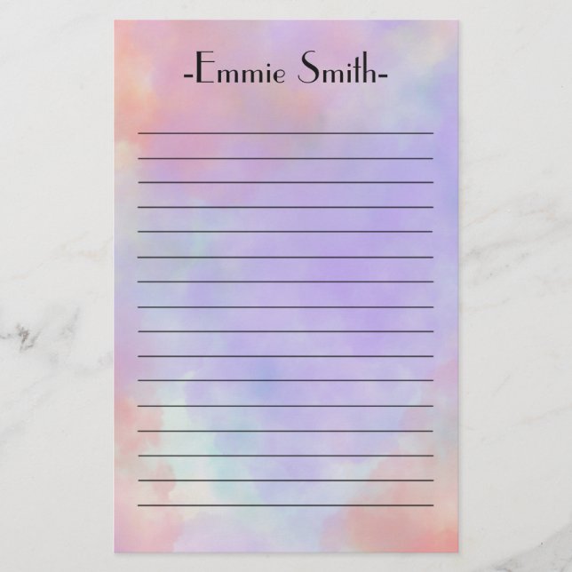 Papel con líneas personalizado con lavanda rosa y  (Anverso)