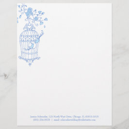 Papel con membrete azul de la jaula de pájaros de