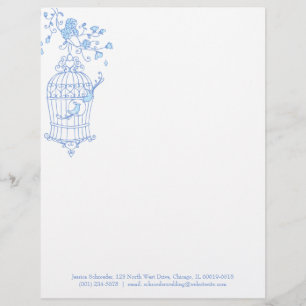 Papel con membrete azul de la jaula de pájaros de