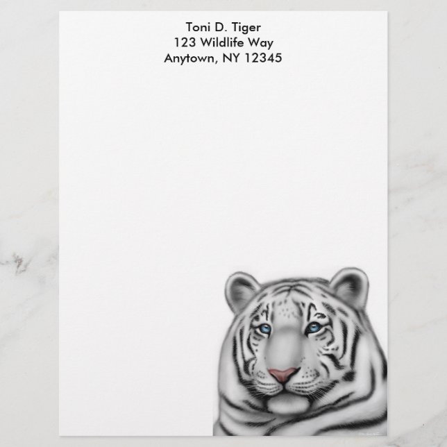 Papel con membrete blanco elegante del tigre (Anverso)