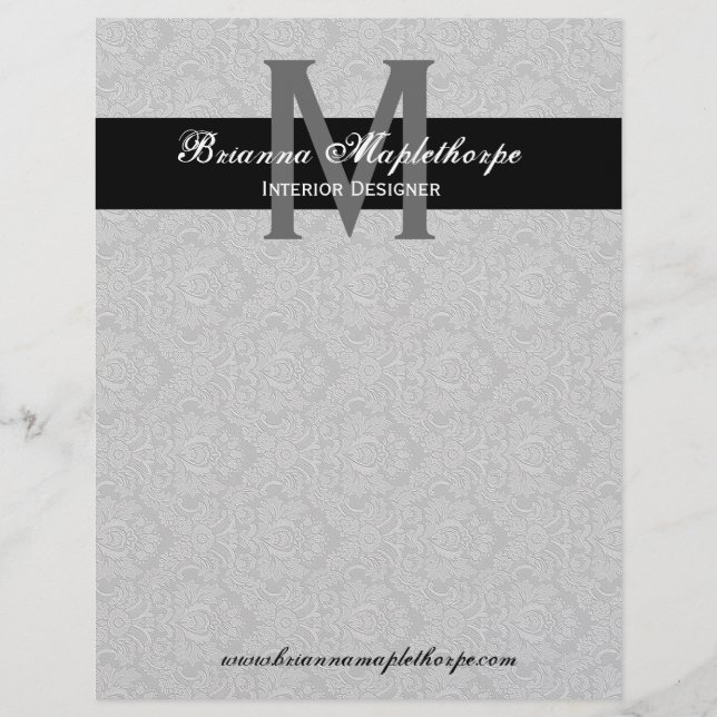 Papel con membrete blanco negro gris del monograma (Anverso)