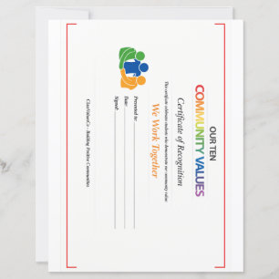 Papel con membrete de Carta de Certificado de Valo