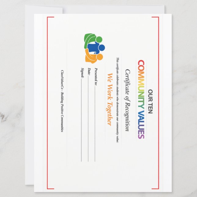 Papel con membrete de Carta de Certificado de Valo (Anverso)