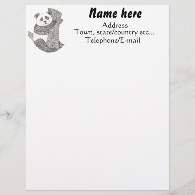 Papel con membrete de encargo del oso de panda (Anverso)