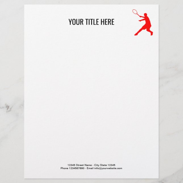 Papel con membrete de encargo del tenis para el (Anverso)