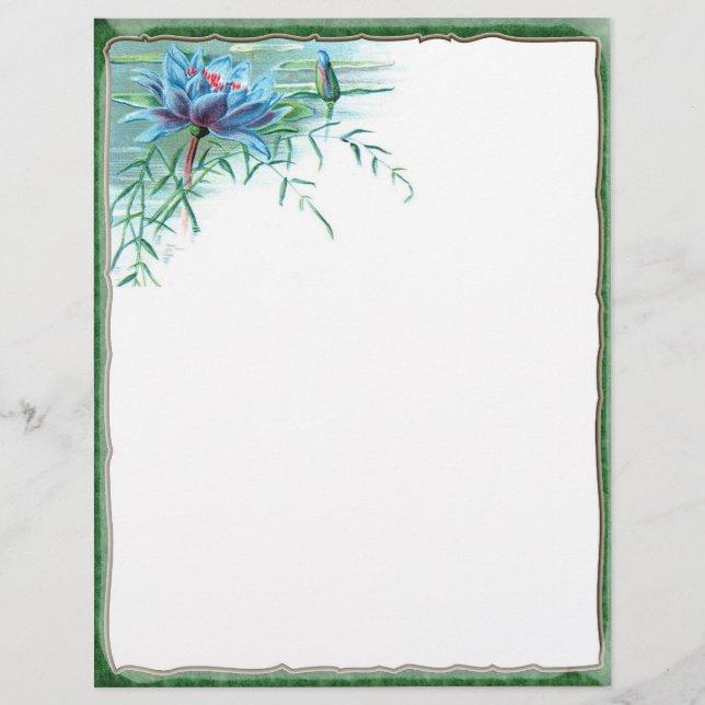 Papel con membrete de esquina floral azul (Anverso)