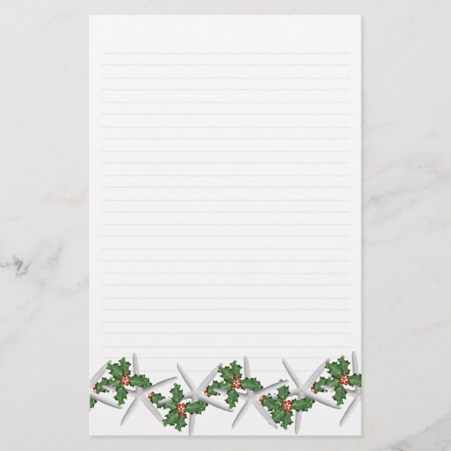 Papel con membrete de estrellas de mar y acebo (Anverso)