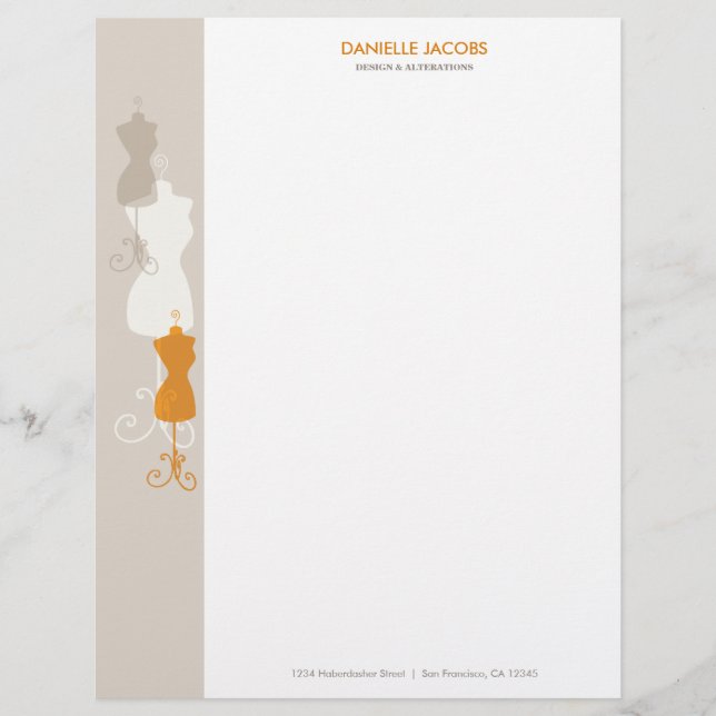 Papel con membrete de la forma del vestido (Anverso)