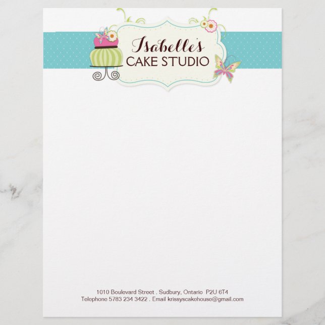 Papel con membrete de la panadería de la torta (Anverso)