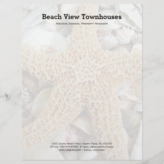 Papel con membrete de oficina de playa Estrellas d (Anverso)