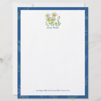Papel con membrete de patrón floral de acuarela pi