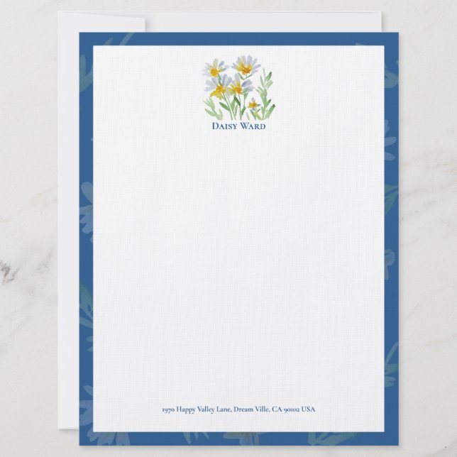 Papel con membrete de patrón floral de acuarela pi (Anverso)